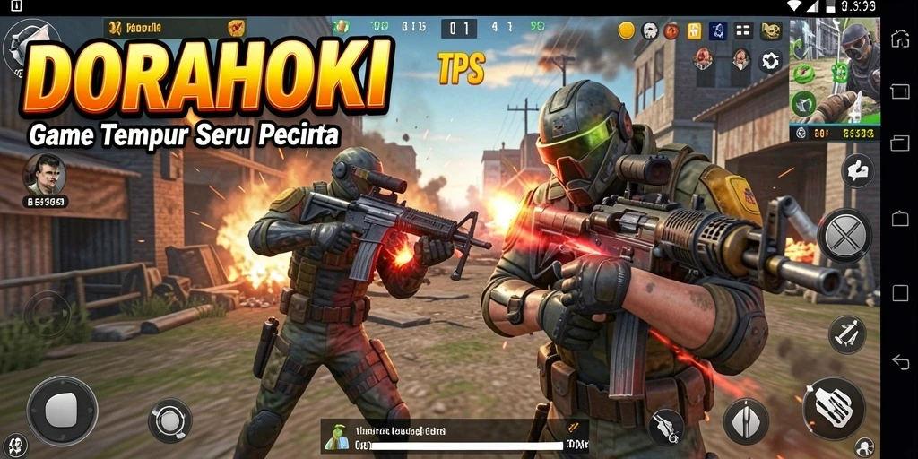Tampilan gameplay DORAHOKI yang mendebarkan dalam pertempuran TPS.