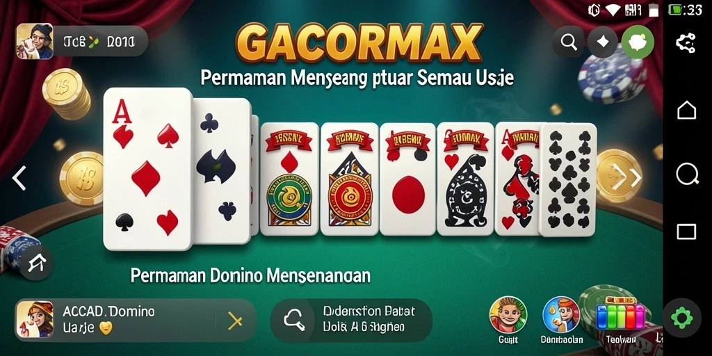 Screenshot utama GACORMAX menampilkan serunya gameplay Domino.